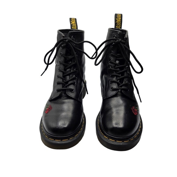 Dr Martens 1460 W Black Leather Rose Floral Embroidered Ankle Boots US 7 - Picture 3 of 10
